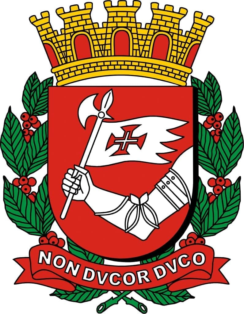 Versão Atual — o brasão como utilizado hoje pela cidade de São Paulo.